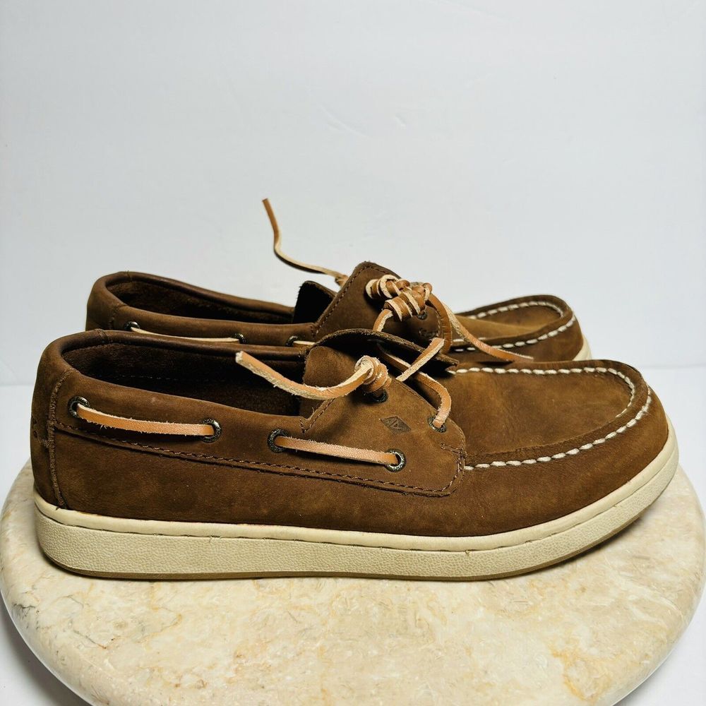 Sperry Boys Sz 4.5W Sperry Cup II Brown Leather Boat‎ Shoes